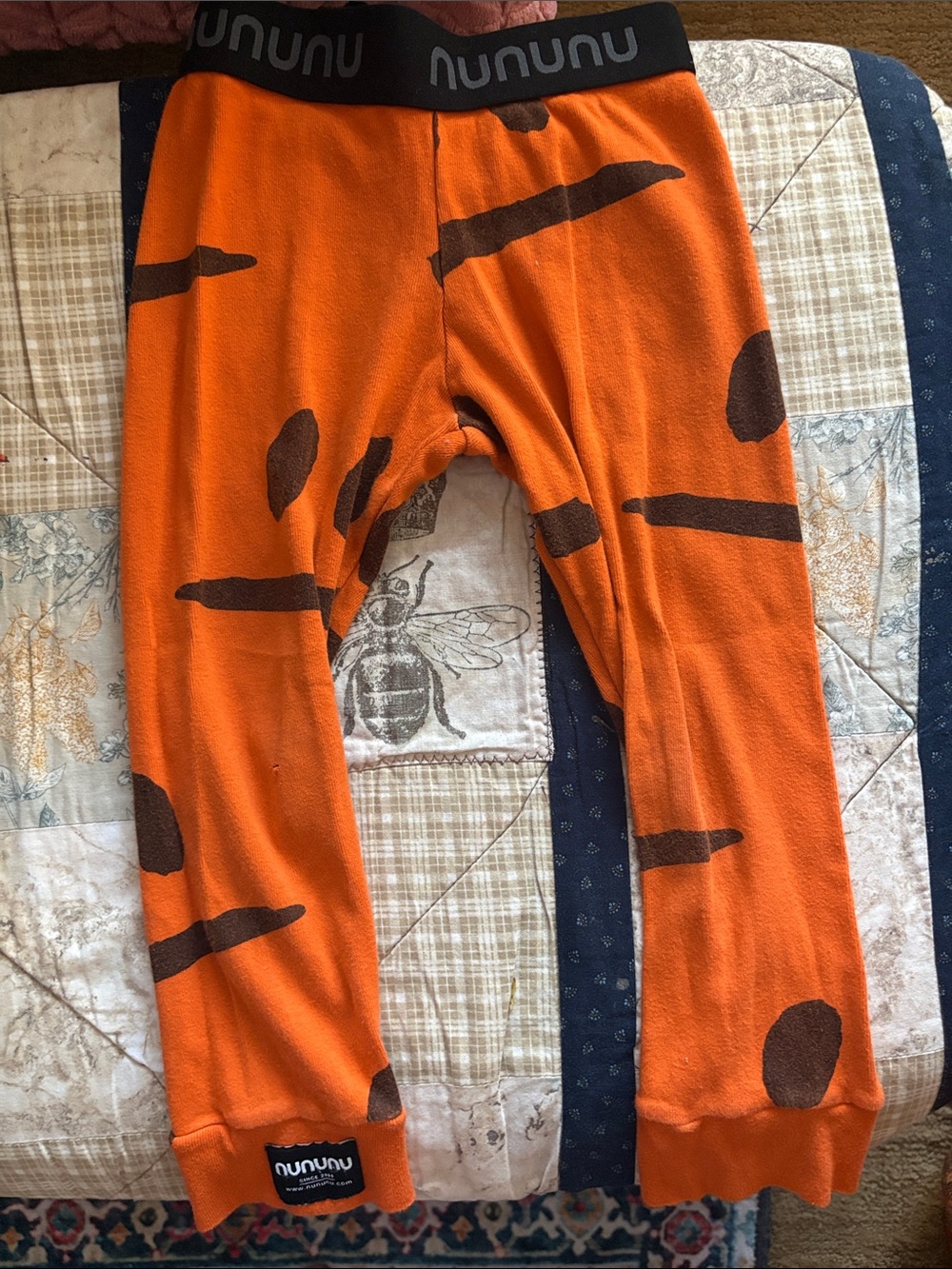 nununu Orange Leggings with Brown Abstract Print